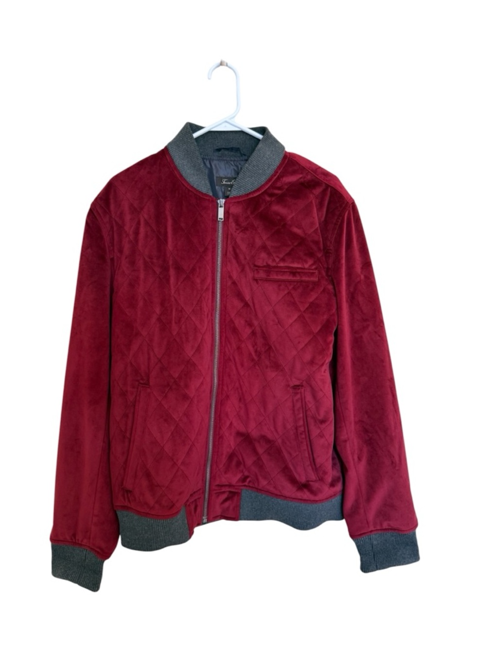 Tasso Elba Men's Burgundy Quilted Bomber Jacket with Gray Trim